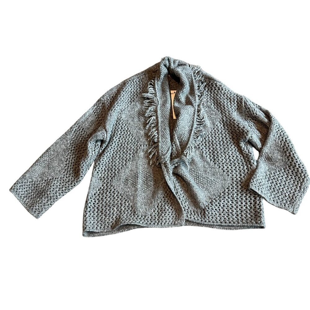 Vigoss Open-Frot Cardigan Sweater Grey Fringe Trim Woven Comfy Size Small NWT